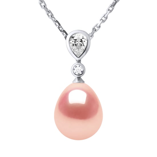 DROP Necklace Freshwater Pearl Jewelry 9-10 mm Pink 925