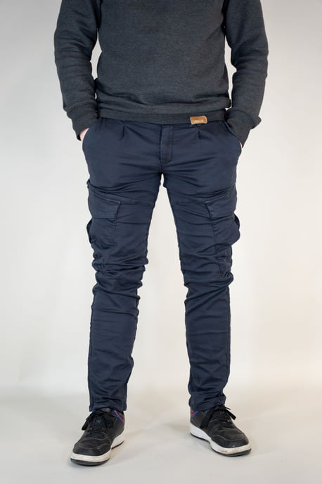 Cliff Mens Cargo Trousers Navy Slim Fit