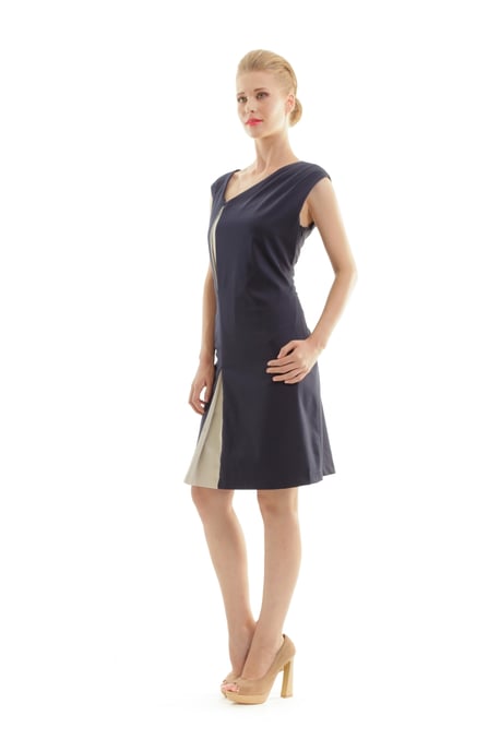 Sleeveless Contrast Pleat Dress