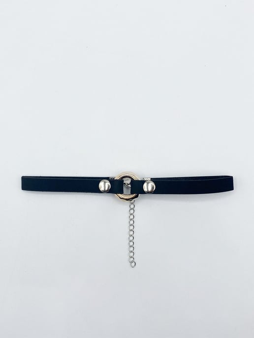 Faux Suede Choker Necklace With Ring Charm In Black