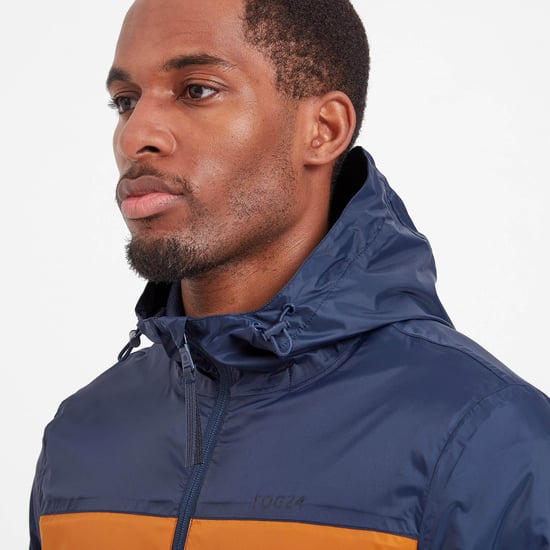 Craven Mens Waterproof Packaway Jacket Khaki/Navy/Dark Orange Colour Block