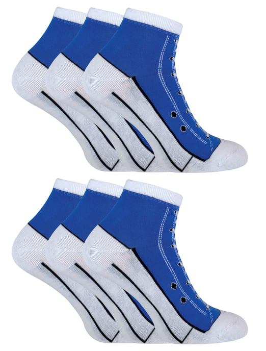 6 Pair Multipack Socks That Look Like Shoes | Sock Snob | Novelty Funny Lace Up Converse Socks - Blue - Image 1