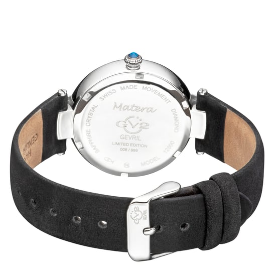 GV2 Matera Womens Swiss Quartz Black Mother Of Pearl Dial Black Suede Bracelet Diamond Watch - Image 2