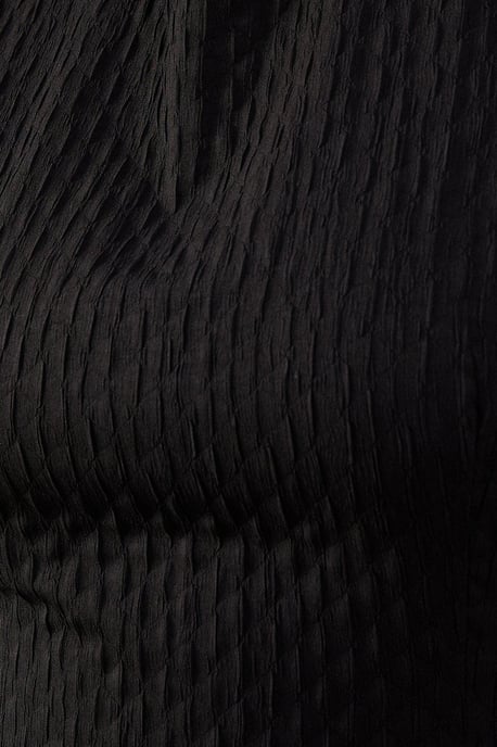 Seersucker Organza Godet Side Puff Sleeve Midi Dress