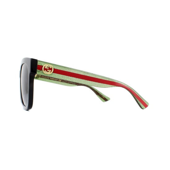 Gucci Sunglasses GG0034S 002 Black Glitter Green and Red Grey Gradient