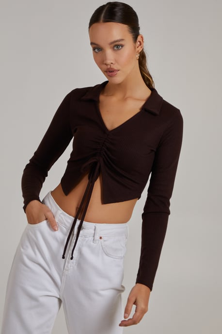 Long Sleeve Gathered Rib Top