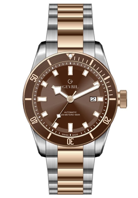 Gevril Men's Yorkville Swiss Automatic Sellita SW200 Brown Dial Two Tone Watch - Image 1