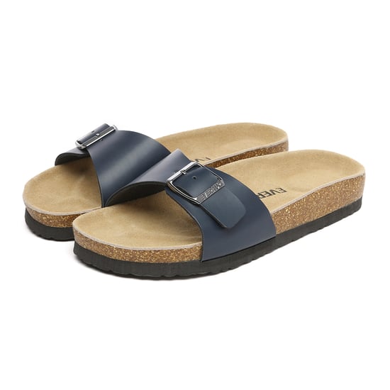 EVER AU Women Swan Leather Easy Slip-On Sandals - Navy Leather