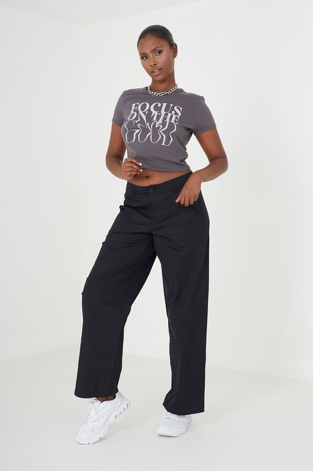 Black 'Eloise' Straight Fit Utility Cargo Trousers