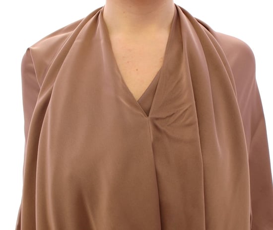 Lamberto Petri Women's Brown Draped Silk Sheath Shift Coctail Dress - Image 4