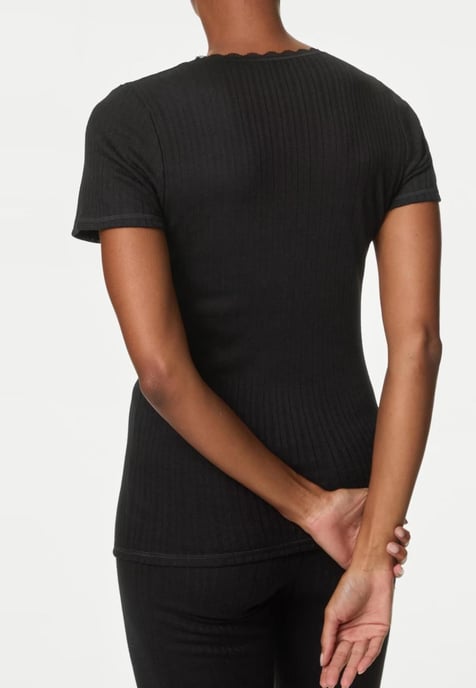 Womens 2 Pack Thermal Pointelle Short Sleeve Tops in Black - Image 3