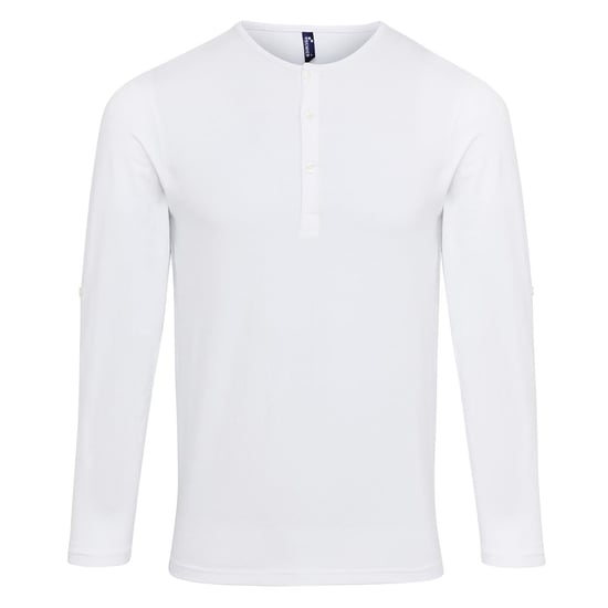 Premier Mens Long John Roll Sleeve Tee (White) - Image 1