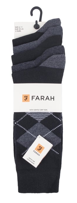 Farah - 5 Pack Mens Thin Breathable Classic Argyle Patterned Soft Top Cotton Dress Socks - FCS270BLKCHA (Argyle) - Image 2