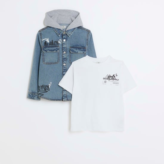 River Island Boys Overshirt Set Blue Denim Graphic