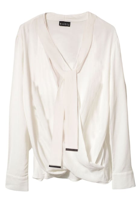Ivory Crepe Wrap Front Blouse