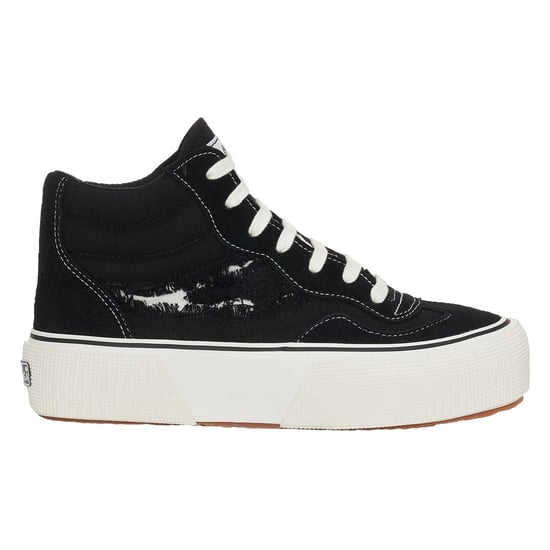 Superga Womens/Ladies 3141 Revolley Swallowtail Ripped Mid Cut Trainers (Black/White Avorio) - Image 1