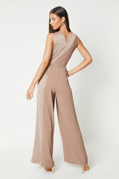 Satin Panelled Cross Neck Fluid Jumpsuit