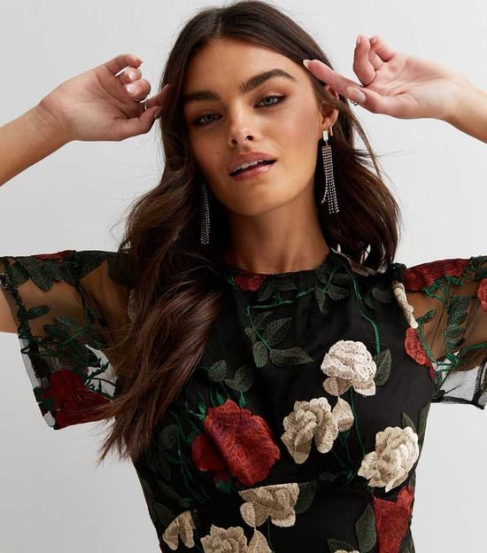 Angel Sleeves Embroidered Occasion Midi Dress