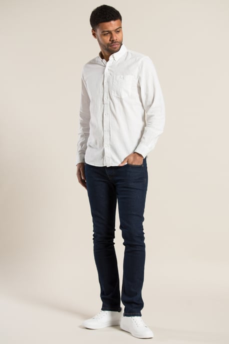 White Linen Blend Long Sleeve Button-Up Shirt With Chest Pocket - Image 3
