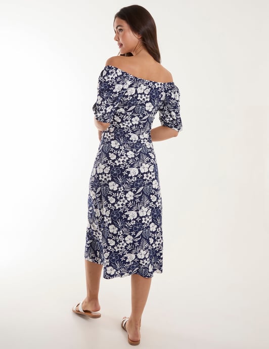 Elasticated Detail Floral Midi Dress