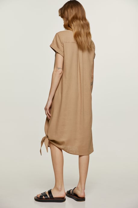 Beige Midi Jurk met Strikdetail - Image 2