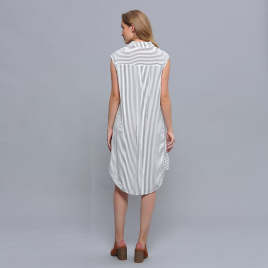 Minimalist Stripes Print Sleeveless Shirt Dress