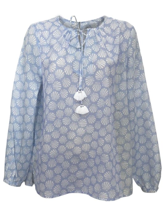 Print Tassle Tie Blouse