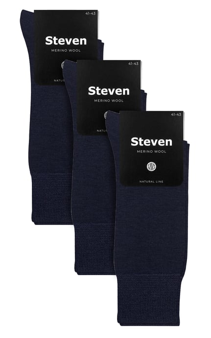 Steven - 3 Pairs Multipack Mens Original Merino Wool Socks - Navy - Image 2