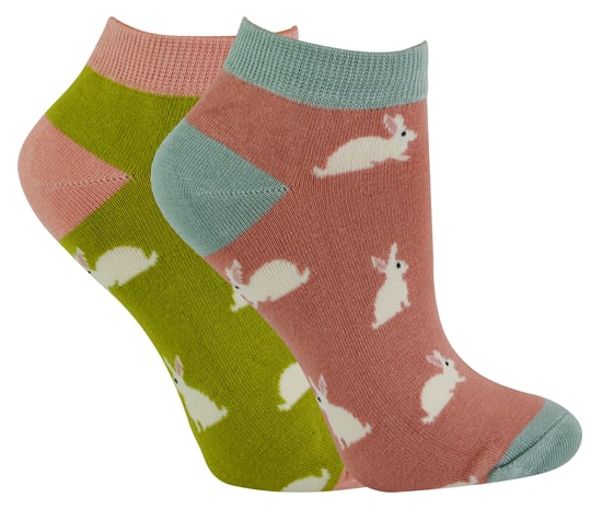 2 Pair Multipack Ladies Bamboo Trainer Socks | Miss Sparrow | Breathable Novelty Animal Patterns Socks - Rabbits - Image 1