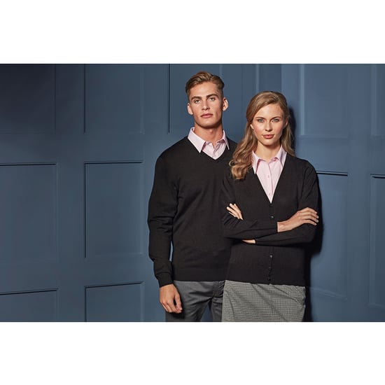 Premier Mens Essential Acrylic V-Neck Sweater (Black) - Image 6