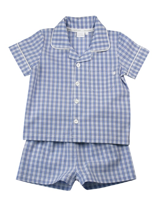 Boys Blue Mini Check Cotton Shortie Pyjama Set