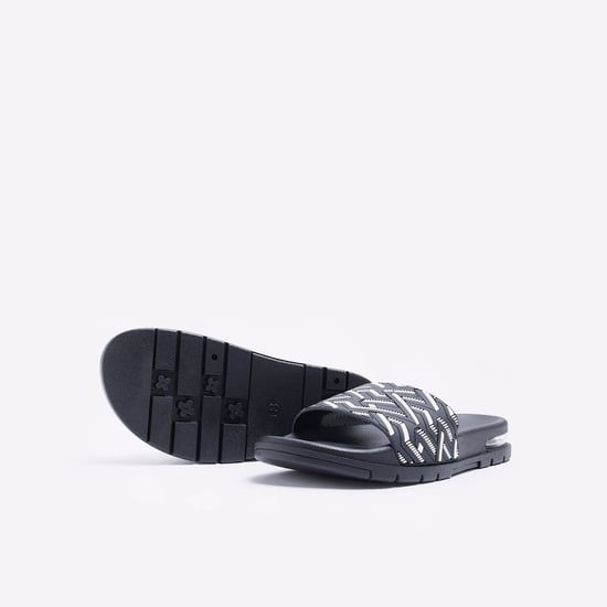 River Island Mens Sliders Black Geometric Print Bubble Detail