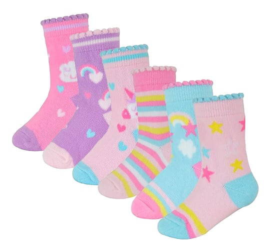 Baby Girls Unicorn Design Socks | 6 par Multipack | Sock Snob | Mjuka bomullsstrumpor - Enhörning - Image 1