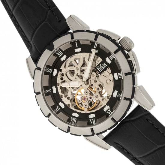 Reign Philippe Automatic Skeleton Leather-Band Watch