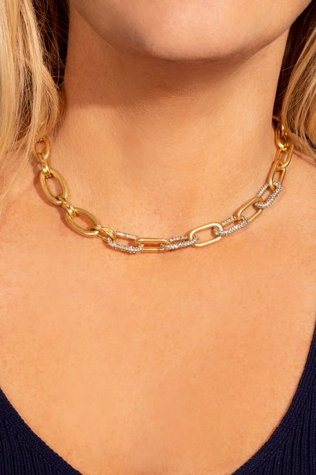 Gold Chunky Pave Link Chain Necklace