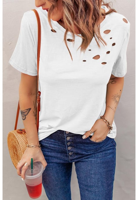 Women's Crew Neck Cotton Mixed T-shirt in White - Image 4