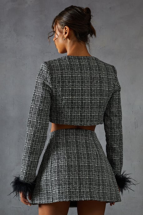 Boucle Feather Trim Cropped Jacket