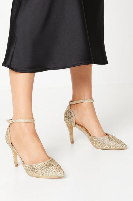 Sarina Diamante Glitter Open High Stiletto Heeled Court Shoes