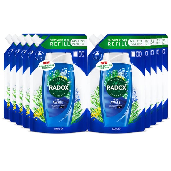 Radox Mineral Therapy 2-in-1 Shower Gel Refill Pouch Feel Awake 500ml, 10 Pack