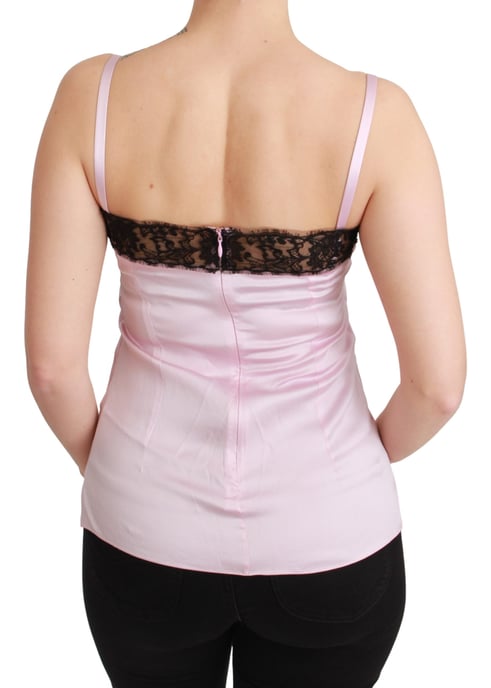 Dolce & Gabbana Women's Silk Black Lace Top Pink Tank Blouse - Image 5