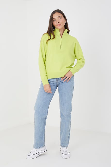 Lime 'Joey' 1/2 Zip Knitted Jumper