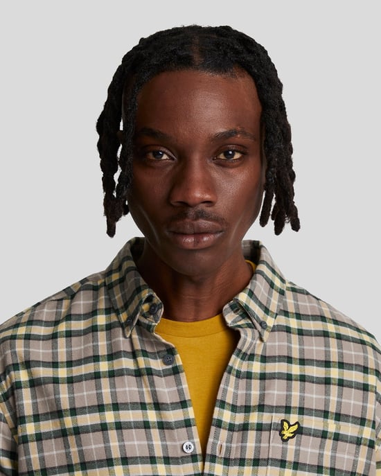 Mens Check Flannel Shirt in Green - Image 4