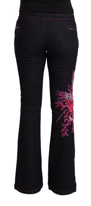 Exte Women's Black Cotton Stretch Mid Waist Cotton Flared Denim Jeans