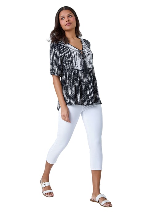 Geometric Print Tassel Tie Smock Top