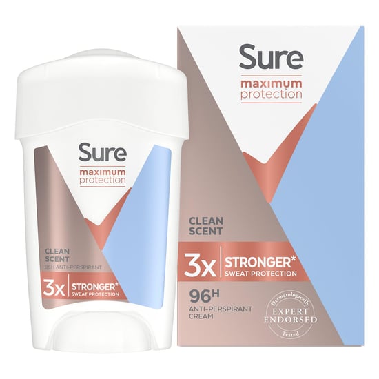 Sure Women Maximum 96-H Protection Clean Scent Deodorant Cream, 3x 45ml