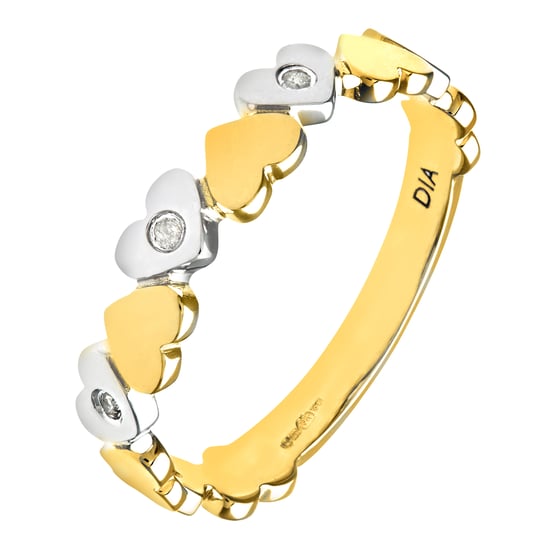 Ladies 9ct Yellow Gold  Diamond Hearts Ring