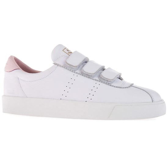 Superga Womens/Ladies 2870 Sport Club S Leather 3 Touch Fastening Strap Trainers (White/Light Pink) - Image 1