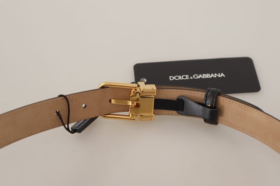 Dolce & Gabbana Women's Black Calf Leather Gold Metal Logo Waist Buckle Belt