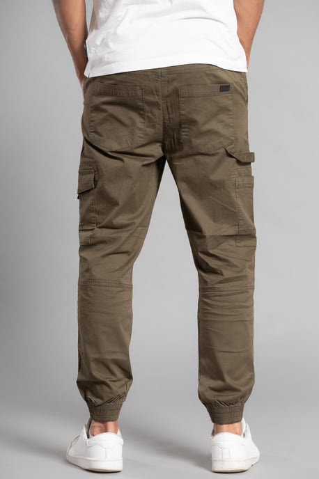 Khaki Cotton Drawstring Cargo Trousers