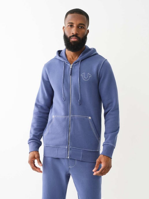 Big T Zip Up Hoodie in Navy